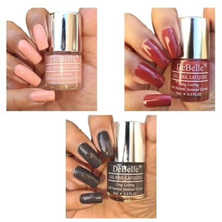 Debelle Gel Nail Polish Combo Set Of 3 | Dark Peach Pastel Burgundy [Scarlet Ruby] & Dark Grey24 Ml