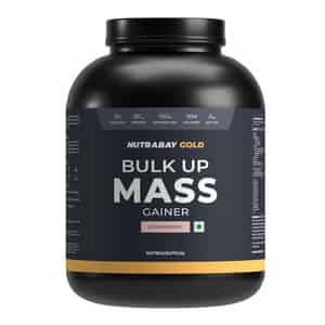 Nutrabay Gold Bulk Up Mass Gainer | Carbs To Protein Blend (3:1) | 30g Protein - 3kg | Strawberry