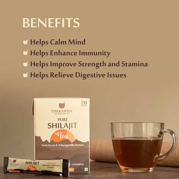 Upakarma Ayurveda Pure Shilajit Tea With 12 Plus Ayurvedic Herbs -Pack Of 20 Sachets