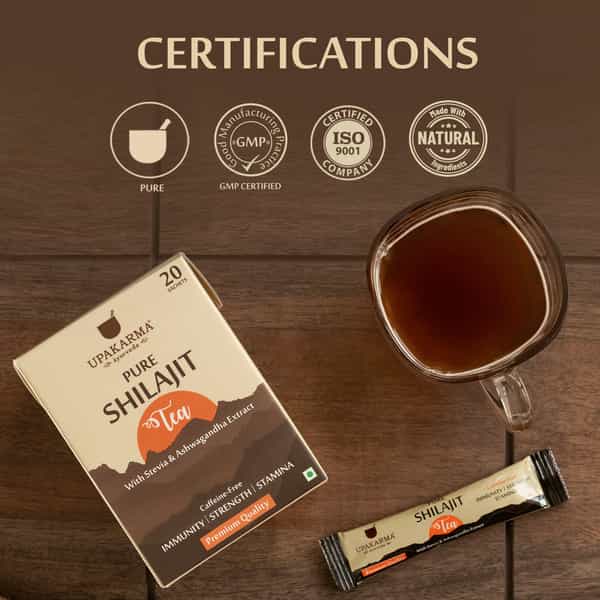 Upakarma Ayurveda Pure Shilajit Tea With 12 Plus Ayurvedic Herbs -Pack Of 20 Sachets