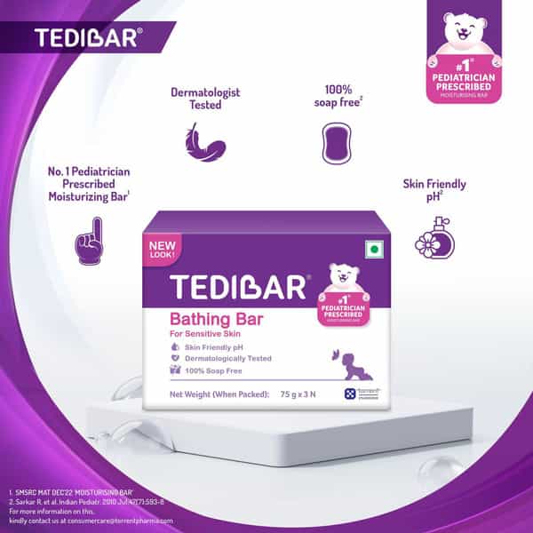 Tedibar Bathing Bar 75G Pack Of 3 (Soap Free For Sensitive Skin)