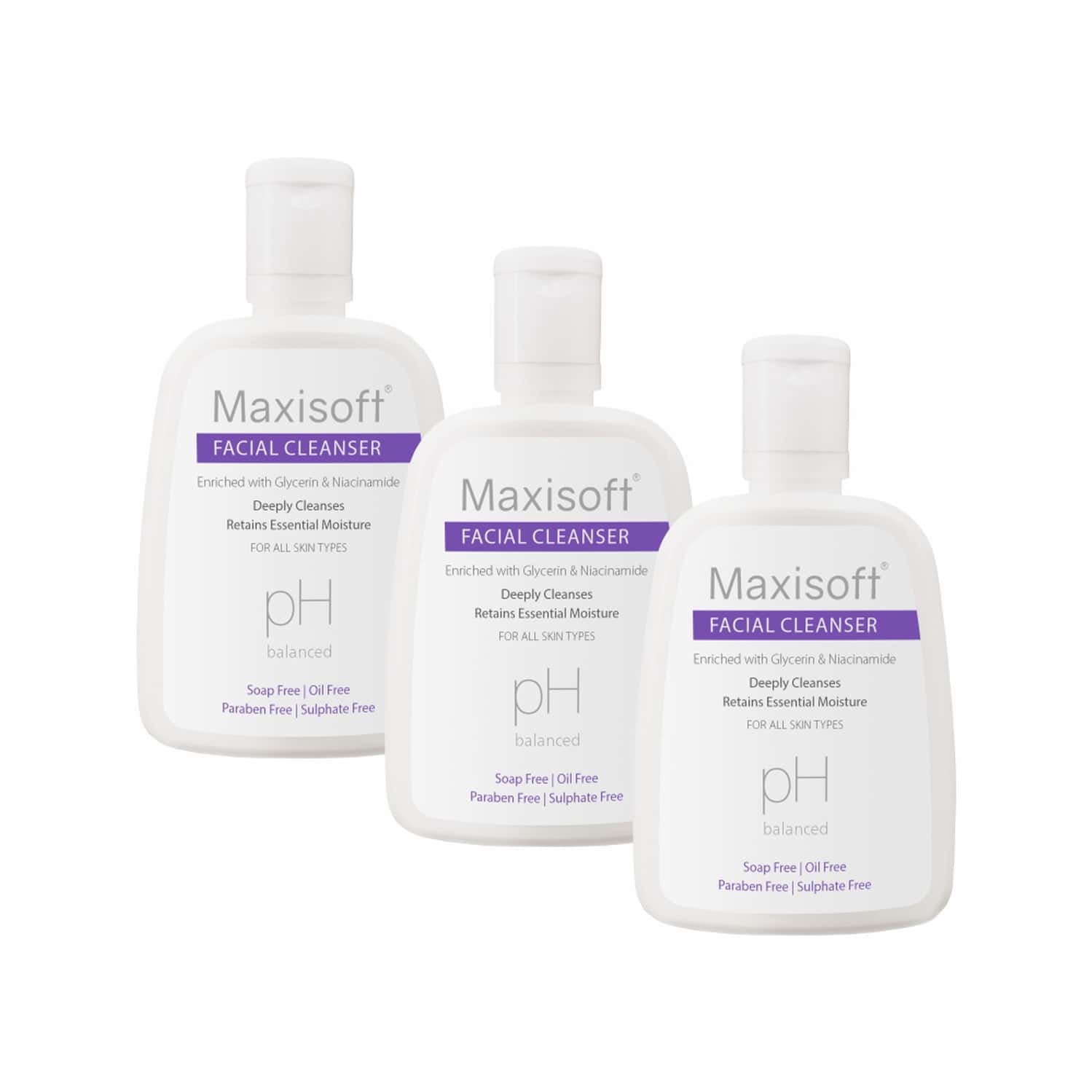 Maxisoft Facial Cleanser All Skin Types Paraben-Free| Ph Balanced - 125 Ml Of Pack 3