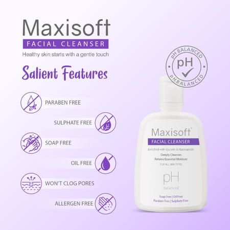 Maxisoft Facial Cleanser All Skin Types Paraben-Free| Ph Balanced - 125 Ml Of Pack 3