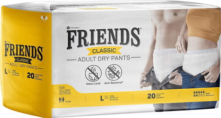 Friends Classic Adult Diapers Pants Style - 20 Count (Large) - Waist Size 30-56 Inch ; 76-142cm
