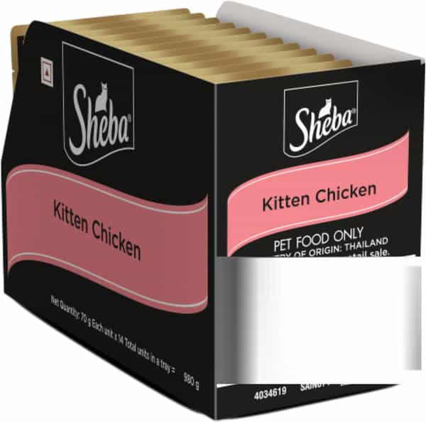Sheba Fine Premium Kitten (2-12 Months) Wet Cat Food | Chicken Premium Loaf | 14 X 70 G