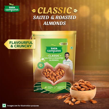 Tata Sampann Classic Salted & Roasted Almonds/Badam| Flavourful & Crunchy Snack| 190g