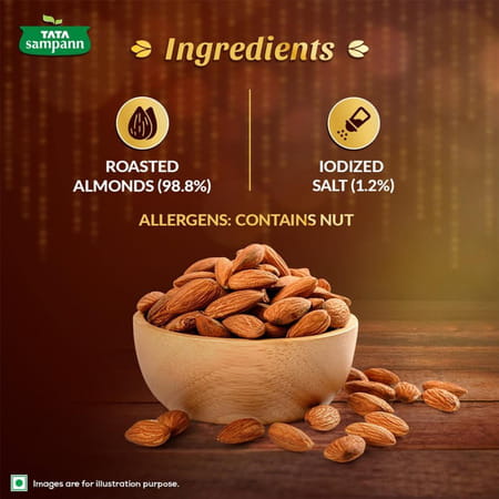Tata Sampann Classic Salted & Roasted Almonds/Badam| Flavourful & Crunchy Snack| 190g