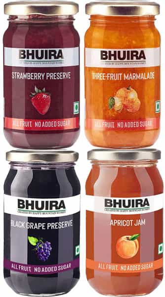Bhuira Black Grape Apricot Jam Strawberry & Rosemary Three Fruit Marmalade|240G Pack Of 4