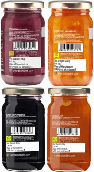 Bhuira Black Grape Apricot Jam Strawberry & Rosemary Three Fruit Marmalade|240G Pack Of 4
