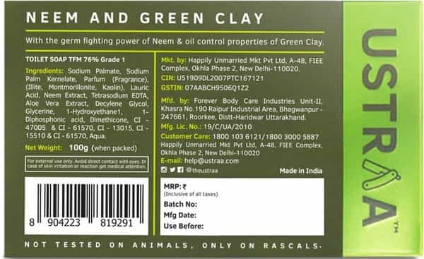 Ustraa Soap - Neem & Green Clay - 100 Gm (Pack Of 8)