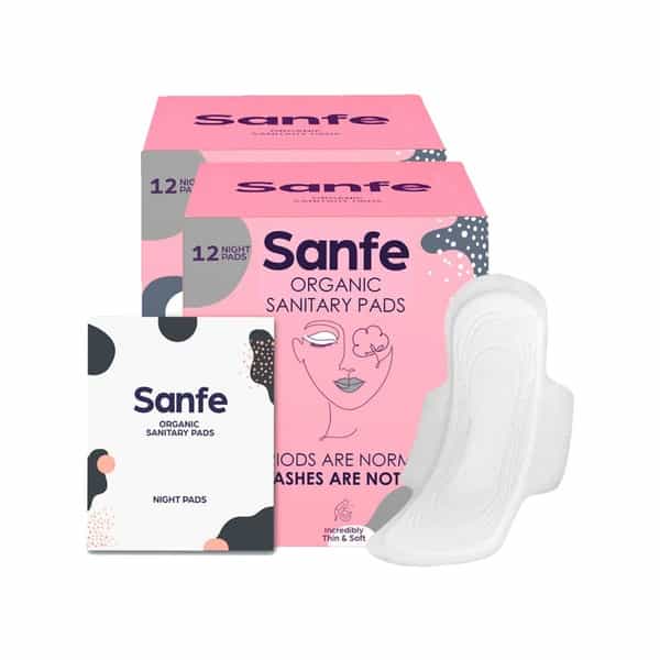 Sanfe Bamboo Sanitary Pads Ultra-Thin Natural Sanitary Napkins - Night Pads (24 Pads)