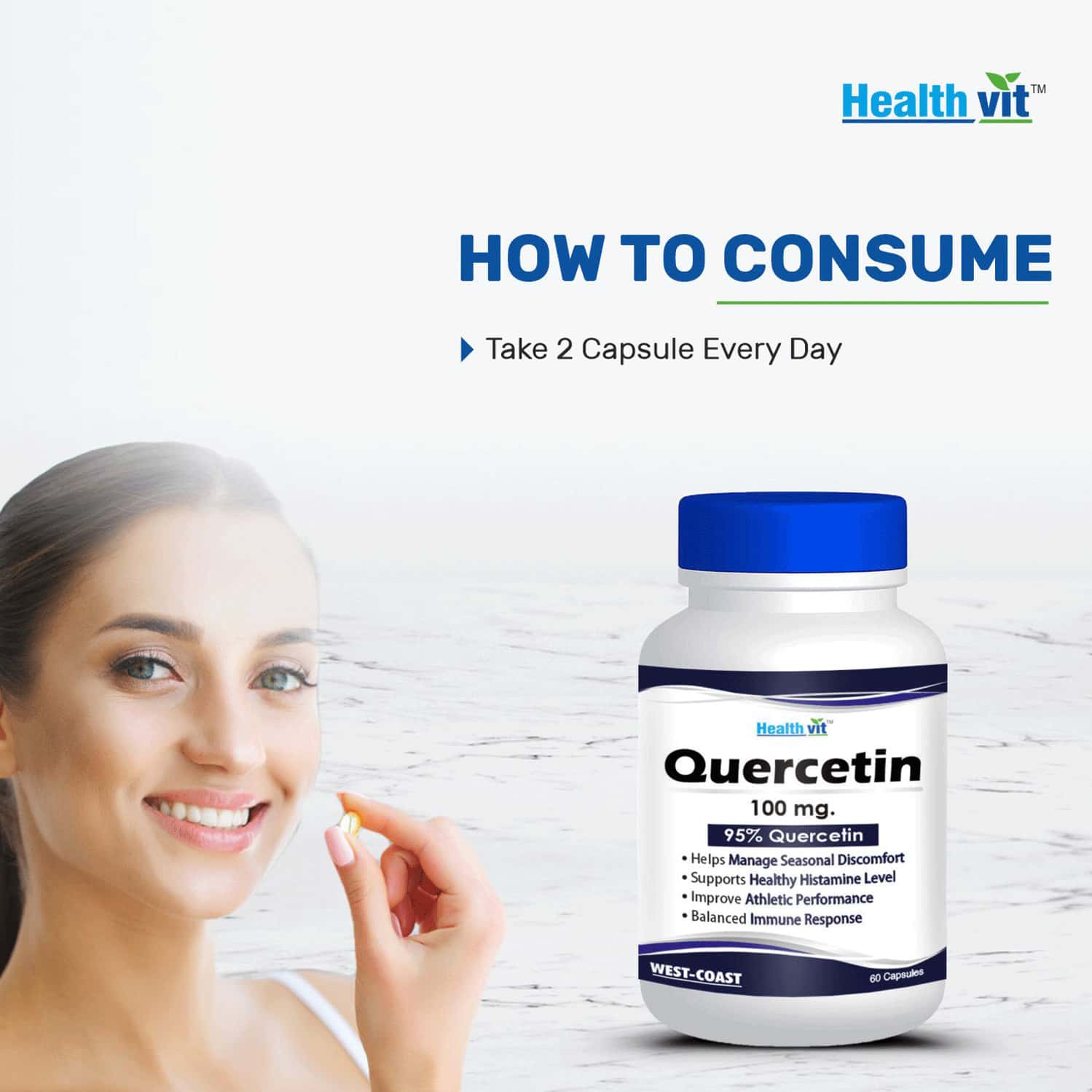 Buy HEALTHVIT QUERCETIN 100MG NATURAL BIOFLAVONOID 60 CAPSULES Online