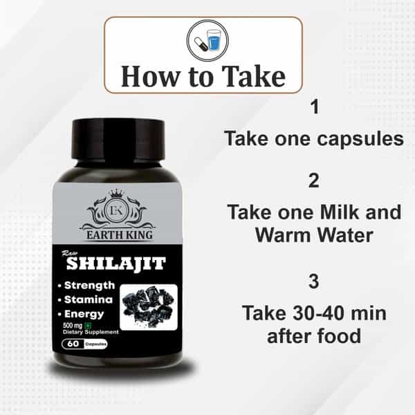 Earth King Raw Shilajit / Shilajeet Extract Capsule - 60 Capsules