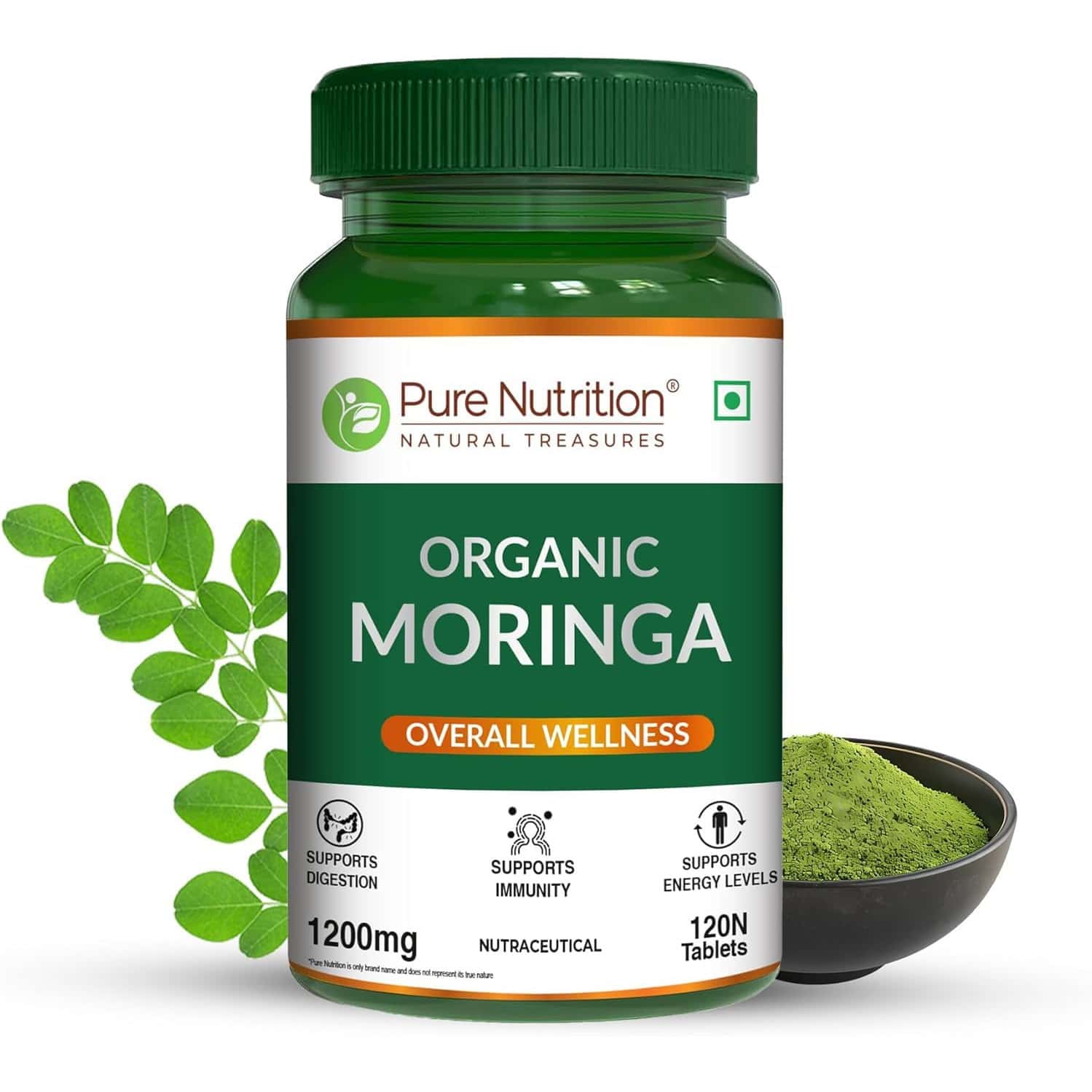 Pure Nutrition Moringa (1200mg) 100% Natural| Immunity Booster | 100% Organic - 120 Veg Tablets
