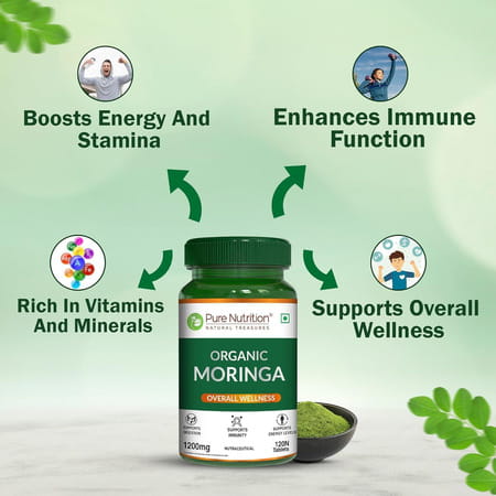 Pure Nutrition Moringa (1200mg) 100% Natural| Immunity Booster | 100% Organic - 120 Veg Tablets