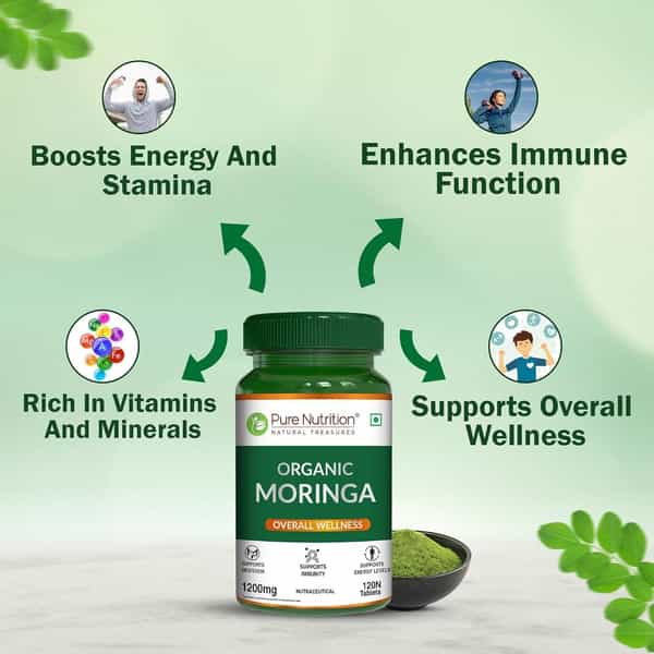 Pure Nutrition Moringa (1200Mg) 100% Natural| Immunity Booster | 100% Organic - 120 Veg Tablets