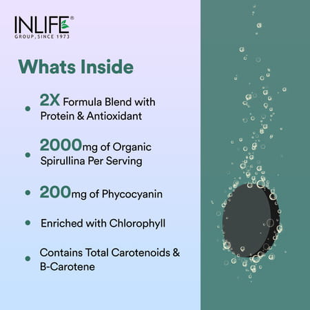 Inlife Spirulina Tablet 2000mg | Green Superfood Supplement | Protein Fiber Antioxidant - 60 Tablets