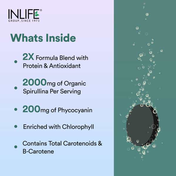 Inlife Spirulina Tablet 2000Mg | Green Superfood Supplement | Protein Fiber Antioxidant - 60 Tablets