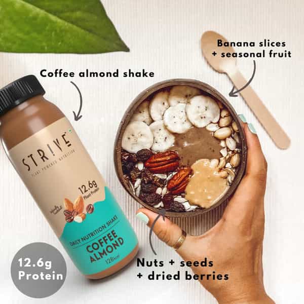 Strive Vegan 12.6G Protein Shake | Coffee Almond Flavour-200Ml (6 Pack)