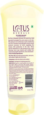 Lotus Herbals Teatreewash Tea Tree & Cinnamon Anti-Acne Oil Control Face Wash - 80 G