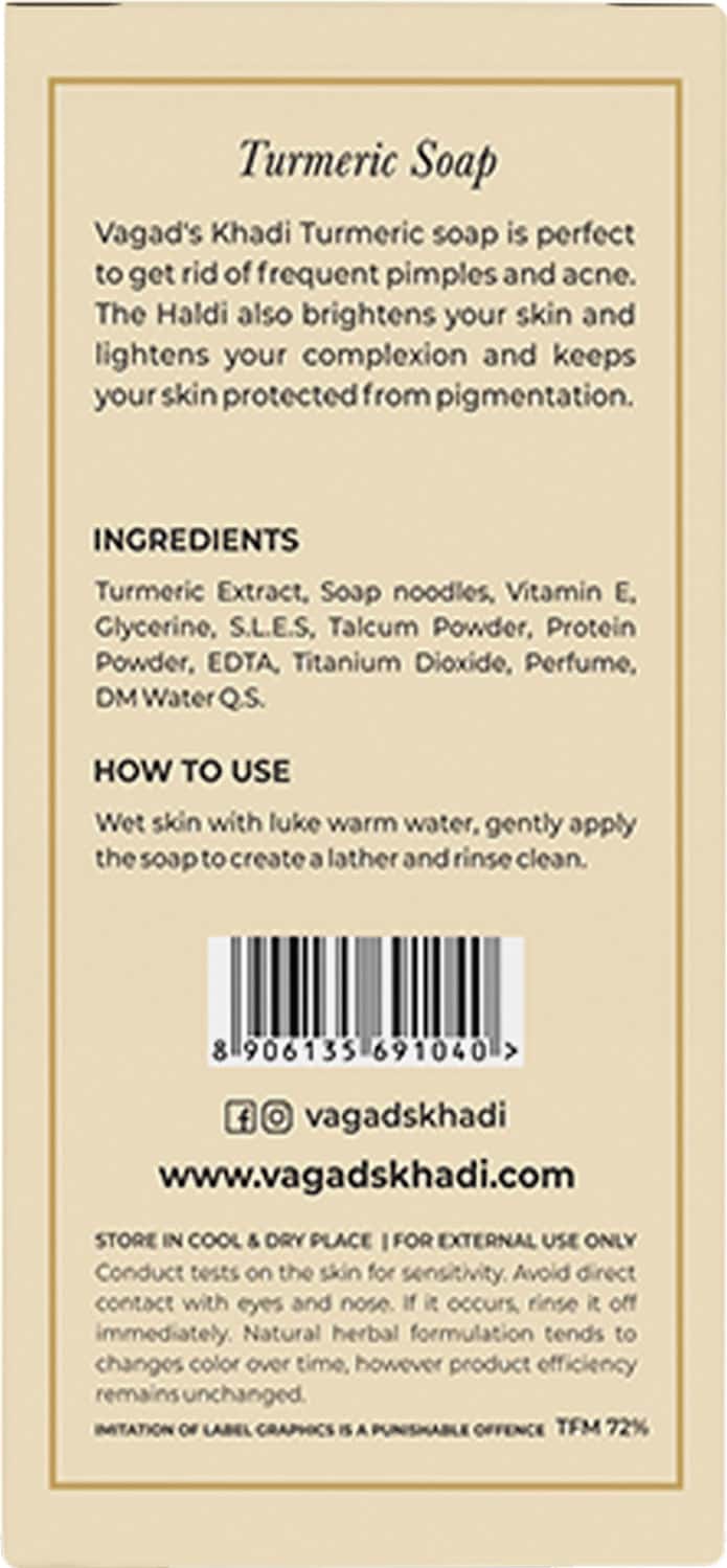 Buy VAGAD'S KHADI TURMERIC SOAP 100GM BRIGHTING AND LIGHT COMPLEX OF