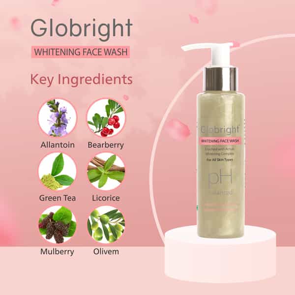 Globright Whitening Face Wash 100 Ml | Berberry & Green Tea | Paraben Free (Pack Of 3)