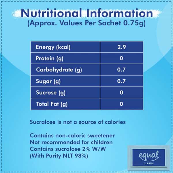 Equal Classic Zero Calorie Sweetener Sugar Free Calorie Control 50 Sachets Pack Of 6