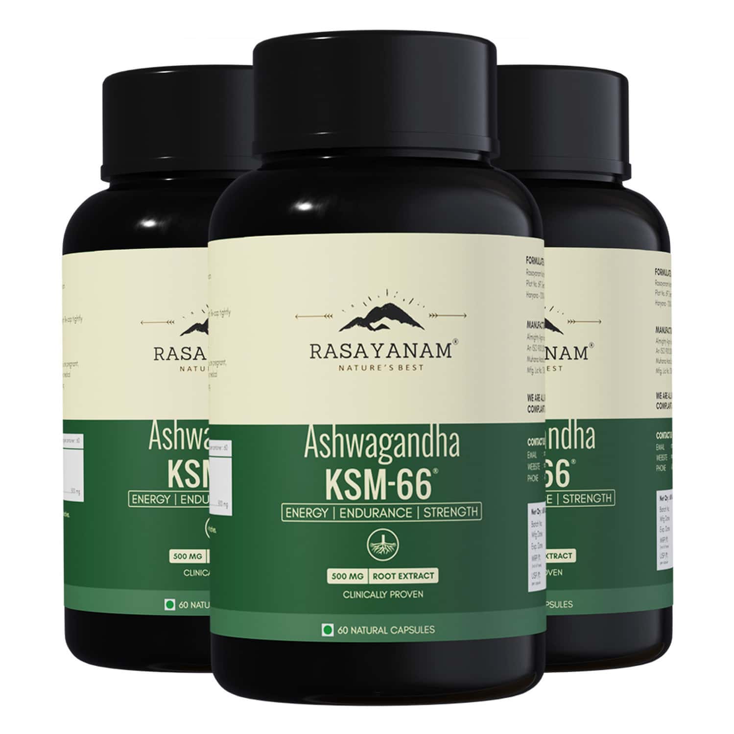 Rasayanam Ashwagandha Ksm-66 Capsules For Stress | Energy & Recovery (180 Capsules | Pack Of 3)