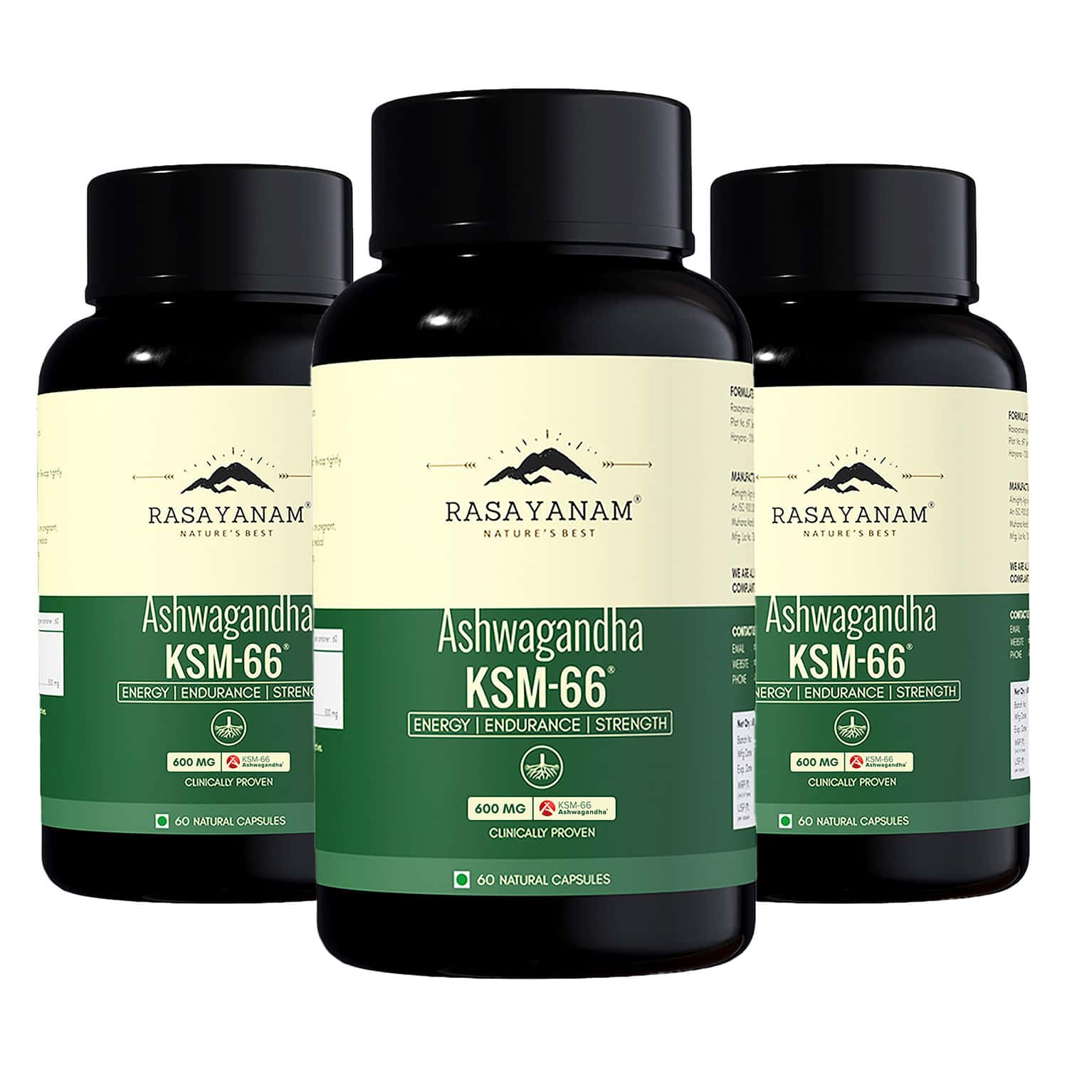 Rasayanam Ashwagandha Ksm-66 Capsules For Stress | Energy & Recovery (180 Capsules | Pack Of 3)