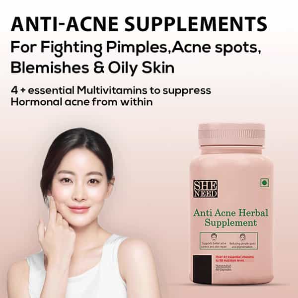 Sheneed Anti-Acne Herbal Supplement-With 4+Herbal Ingredients,Reduces Acne From Root,Vegan-60Capsule