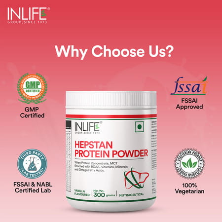 Inlife Hepstan Liver Care Support Protein Powder Supplement Whey Protein Bcaas - 300grams (Vanilla)