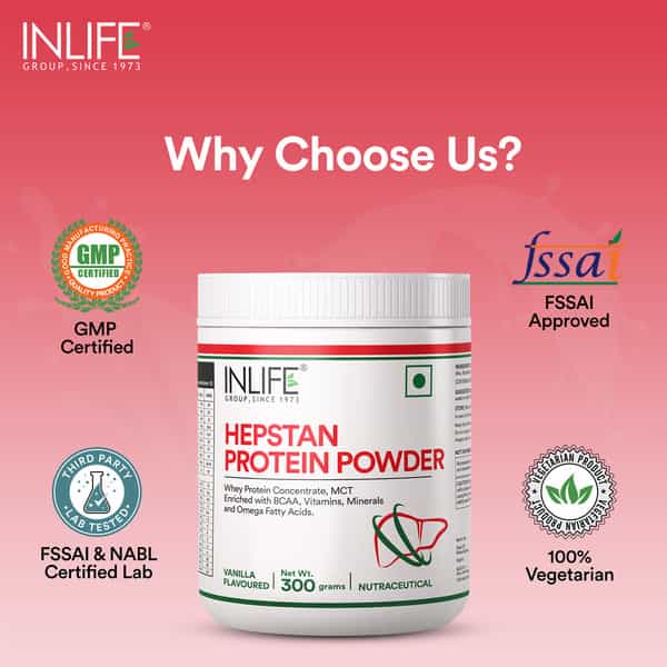 Inlife Hepstan Liver Care Support Protein Powder Supplement Whey Protein Bcaas - 300Grams (Vanilla)