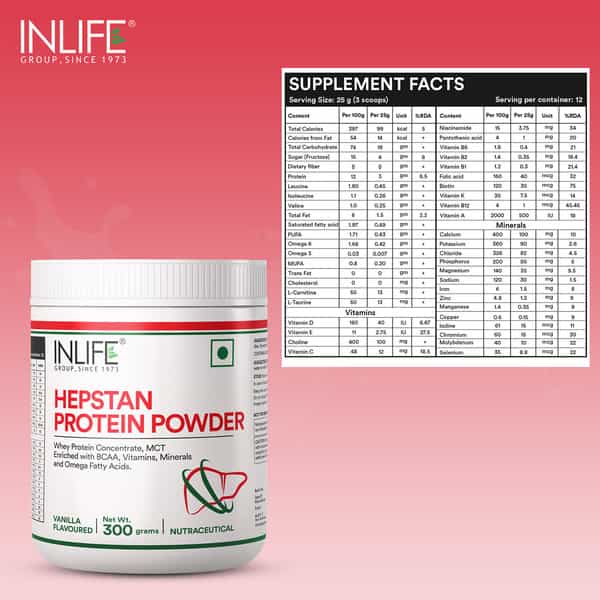 Inlife Hepstan Liver Care Support Protein Powder Supplement Whey Protein Bcaas - 300Grams (Vanilla)