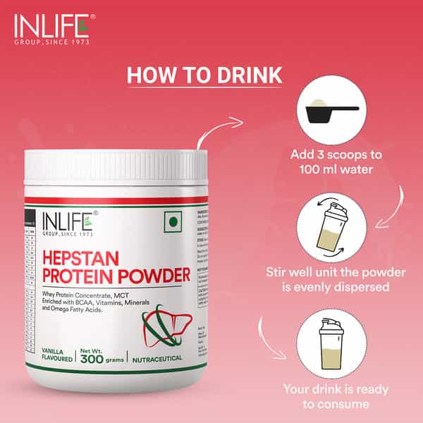 Inlife Hepstan Liver Care Support Protein Powder Supplement Whey Protein Bcaas - 300Grams (Vanilla)