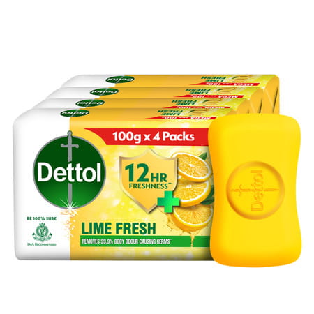 Dettol Lime Fresh Bathing Soap Bar With 12hr Freshness (400gm) | 100gm (Pack Of 4)