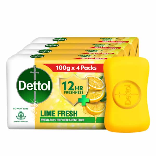 Dettol Lime Fresh Bathing Soap Bar With 12Hr Freshness (400Gm) | 100Gm (Pack Of 4)