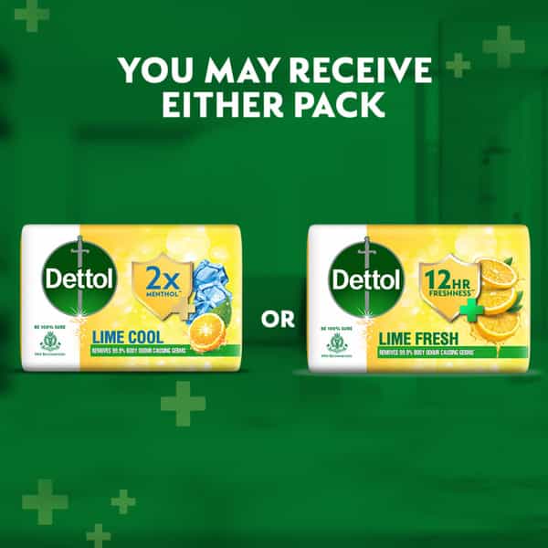 Dettol Lime Fresh Bathing Soap Bar With 12Hr Freshness (400Gm) | 100Gm (Pack Of 4)