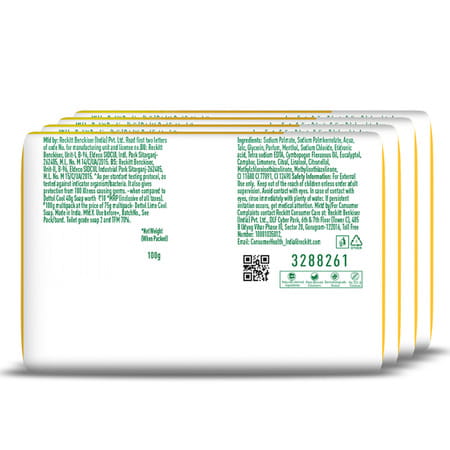 Dettol Lime Fresh Bathing Soap Bar With 12hr Freshness (400gm) | 100gm (Pack Of 4)