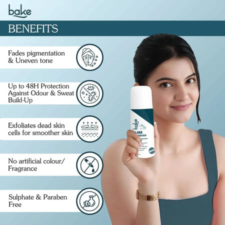 Bake 6% Aha Brightening Underarm Roll-On Serum | Dark Underarms Elbows Knees Odour & Sweat - 50Ml