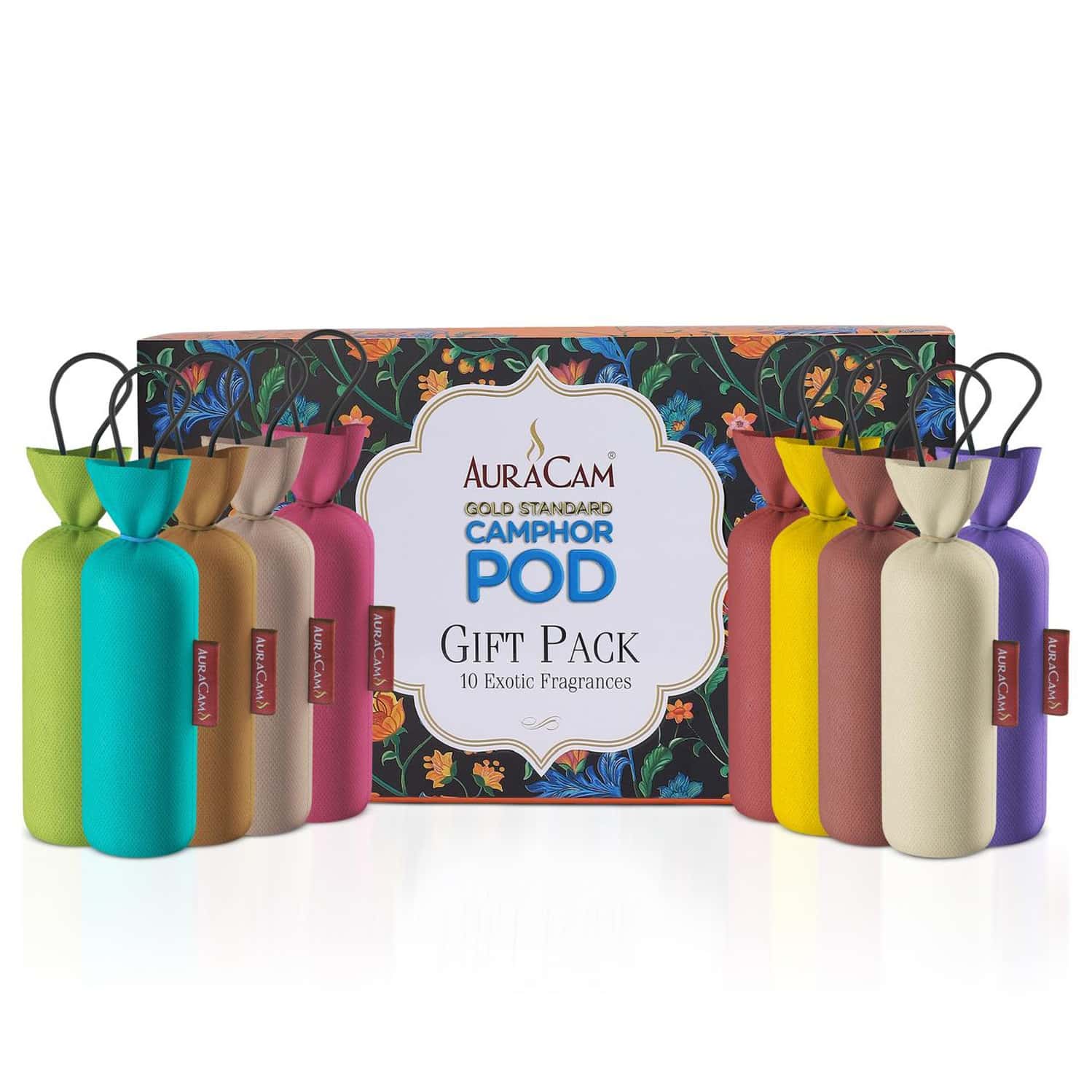 Auracam Gold Standard Camphor Pod Gift Pack 10 Exotic Fragrance | Premium Gift Hamper Air Freshener