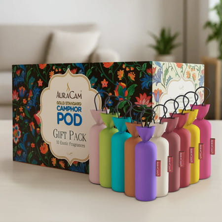 Auracam Gold Standard Camphor Pod Gift Pack 10 Exotic Fragrance | Premium Gift Hamper Air Freshener
