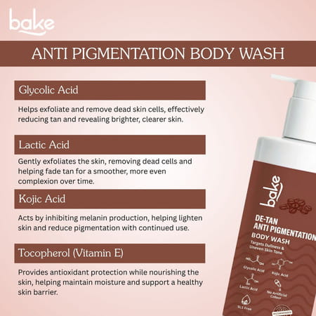 Bake De-Tan Coffee Body Wash With Kojic | Glycolic & Lactic For Pigmentation (300ml)