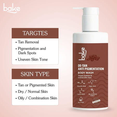 Bake De-Tan Coffee Body Wash With Kojic | Glycolic & Lactic For Pigmentation (300ml)