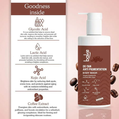 Bake De-Tan Coffee Body Wash With Kojic | Glycolic & Lactic For Pigmentation (300ml)