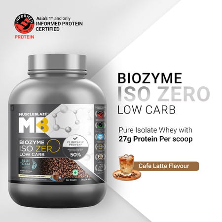 Muscleblaze Biozyme Iso-Zero | Low Carb Whey Protein Isolate (Blue Tokai Cafe Latte | 2kg)