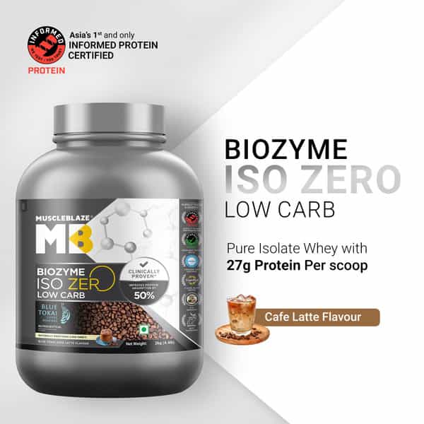 Muscleblaze Biozyme Iso-Zero | Low Carb Whey Protein Isolate (Blue Tokai Cafe Latte | 2Kg)