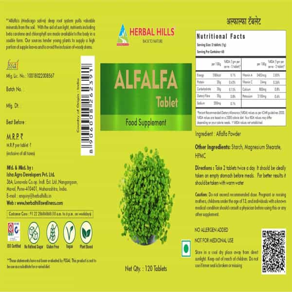 Herbal Hills Alfalfa 120 Tablets
