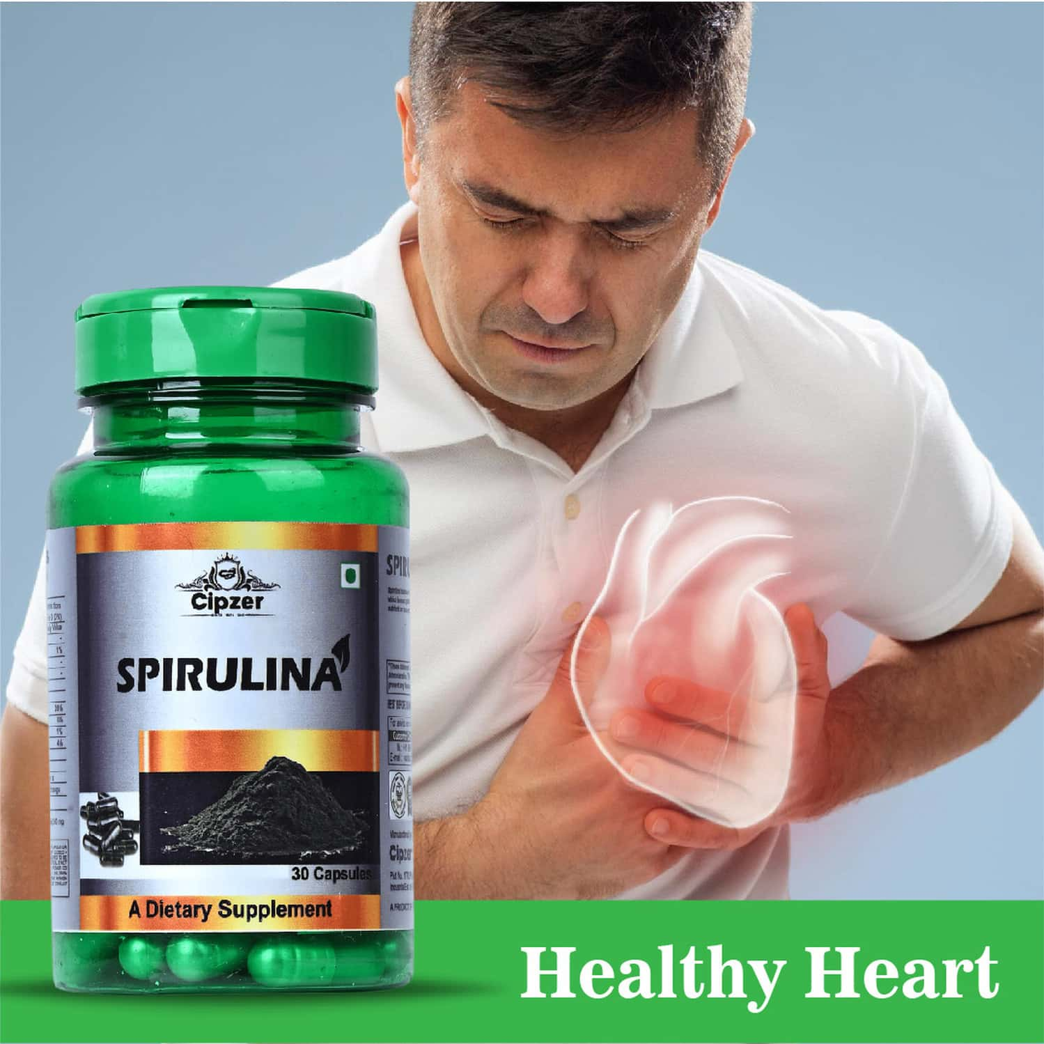 Cipzer Spirulina Capsules Lower Blood Pressure, Cholesterol, And Boost Vital Nutrient-30 Capsules