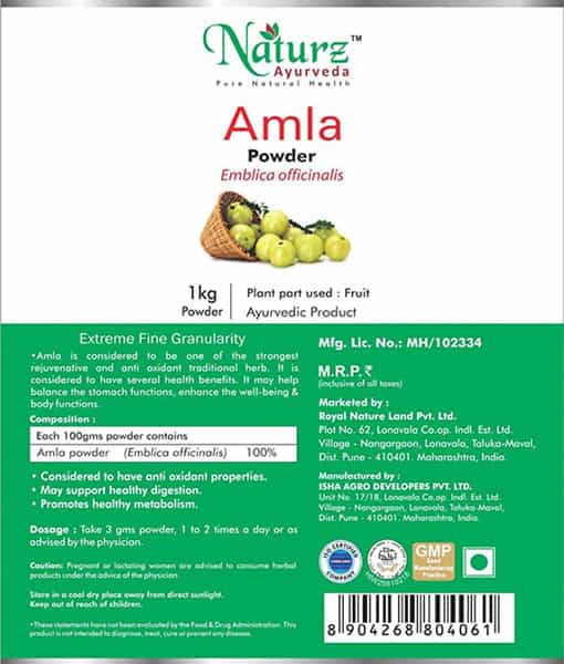 Naturz Ayurveda Amla Powder - 1 Kg - Pack Of 4