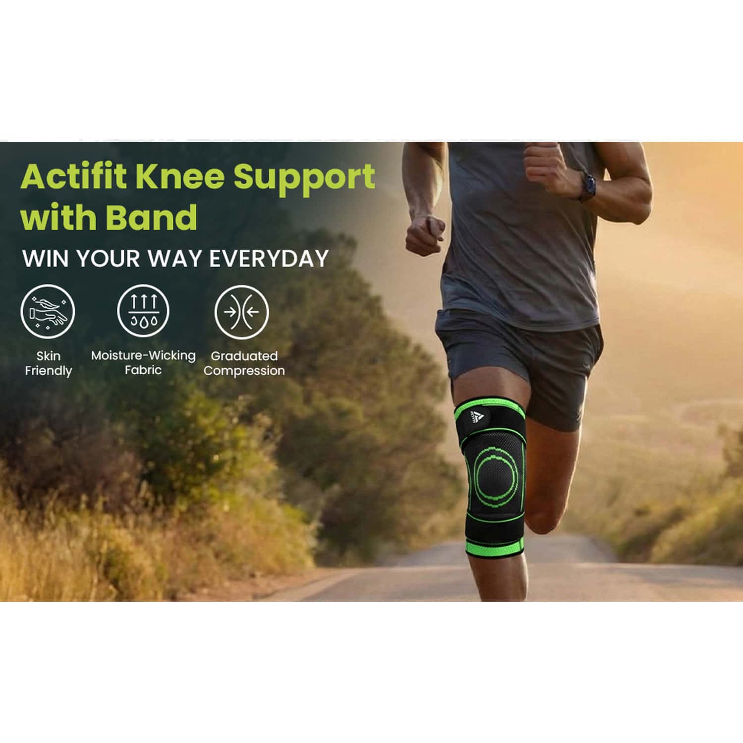 Actifit Knee Support With Adjustable Band - Compression Brace - Size Xl (green)